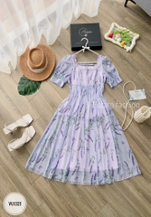 Váy cổ vuông nơ cổ xếp li eo