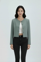 Vest ngắn cổ tròn cúc bọc