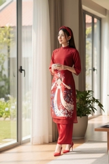 Sét áo dài in hình cô giá đội hoa