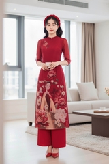 Set áo dài tơ tay bồng Văn Khôi