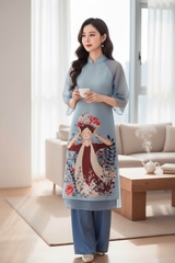 Sét áo dài in hình cô giá đội hoa
