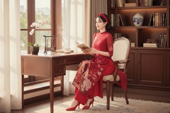 Set áo dài tơ tay bồng Văn Khôi