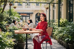 Sét áo dài in hình cô giá đội hoa