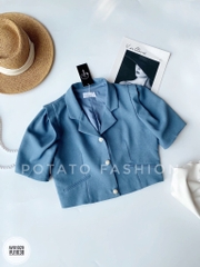 Áo croptop cổ hai ve dáng suông túi cơi chéo
