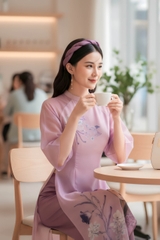 Set áo dài tơ dáng eo Cẩm Miên