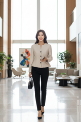 Áo sơ mi không cổ , phối cúc