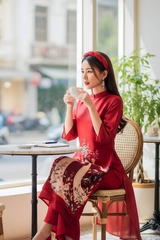 Sét áo dài in hình cô giá đội hoa
