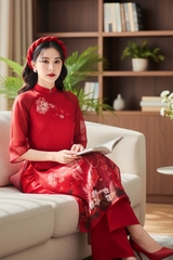 Áo dài taffa dáng suông Cẩm Miên