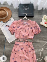 Set áo croptop vạt chéo thắt dây eo & Chân váy dài dáng nhún đuôi cá