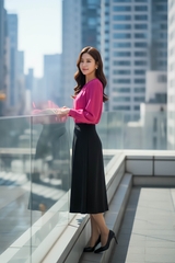 Áo sơ mi dáng suông cổ tròn