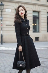 Váy dạ tweed dáng xòe dài tay cổ đức