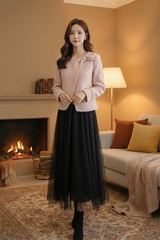 Áo dạ tweed cổ tròn