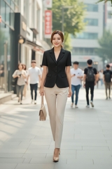 Áo vest cổ K tay cộc hai ly thân trước