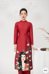 Sét áo dài in hình cô gái đeo kính vải Taffa
