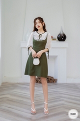Váy cổ tròn phối tơ cổ tay bèo ngực