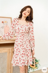 Váy cổ vuông lệch rút dây