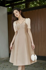 Váy cổ vuông phối tơ cúp ngực thân xòe