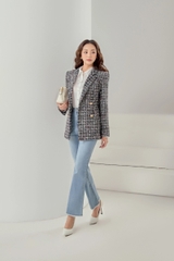 Áo tweed vest cổ bẻ 2 hàng cúc dáng dài