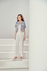 Áo tweed cổ tròn dáng suông ngắn rút rua cài cúc