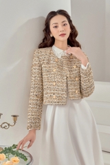 Áo tweed croptop cổ tròn hai hàng cúc