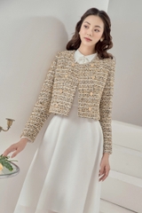 Áo tweed croptop cổ tròn hai hàng cúc