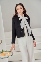 Áo tweed cổ tròn túi ngực vạt tròn