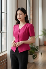 Áo sơ mi cổ tim tay bồng