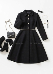 Váy dạ Tweed dáng xòe dài tay cổ đức