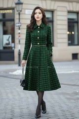 Váy dạ tweed dáng xòe dài tay cổ đức