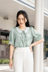 Áo cổ thắt nơ, lá cổ ren bèo nẹp