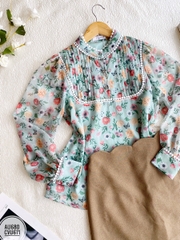 Áo cổ tàu kẹp ren, bấu li trước