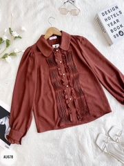 Áo sơ mi cổ sen tròn, bấu li ngực