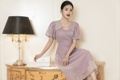 Sét váy hai dây bấu mí nhún chân & Áo croptop tay bồng
