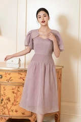 Sét váy hai dây bấu mí nhún chân & Áo croptop tay bồng
