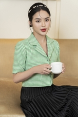 Áo tweed cổ hai ve dáng croptop
