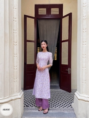 Áo dài cổ tròn tay bồng dáng eo