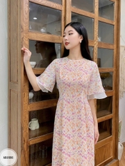 Áo dài cổ tròn tay raglag hai tầng dáng eo