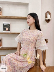 Áo dài cổ tròn tay raglag hai tầng dáng eo