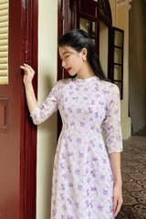 Áo dài cổ tàu xẻ dáng ôm tay lỡ