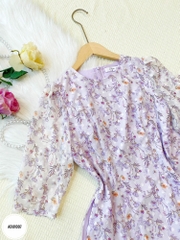 Áo dài cổ tròn tay bồng dáng eo