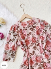 Áo dài cổ tròn tay bồng dáng eo
