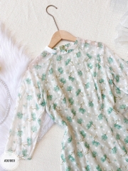 Áo dài cổ tàu xẻ dáng ôm tay lỡ