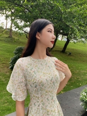Áo dài cổ tròn tay raglag hai tầng dáng eo