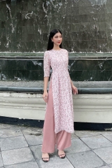Áo dài cổ tròn tay bồng dáng eo