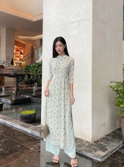 Áo dài cổ tàu xẻ dáng ôm tay lỡ