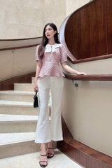 Áo cổ nơ phối tay bồng dáng peplum