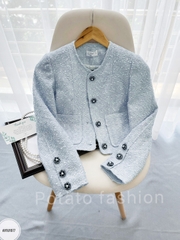 Áo tweed cổ tròn tay dài diễu thân