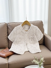 Áo tweed cổ tròn nẹp rút rua, túi ngực