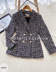 Áo tweed vest cổ bẻ 2 hàng cúc dáng dài