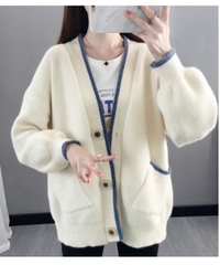 Áo len khoác trơn viền